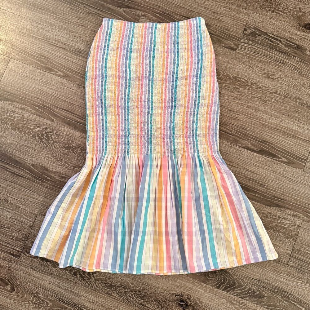 J. Crew Smocked Rainbow Gingham Skirt